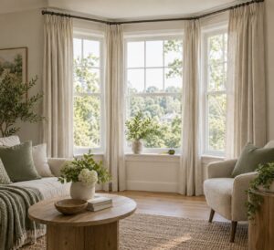 how to make a bay window curtain setup work