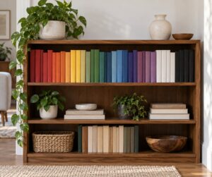 how to arrange books on a bookshelf by color