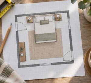 how to lay out a bedroom with two doors