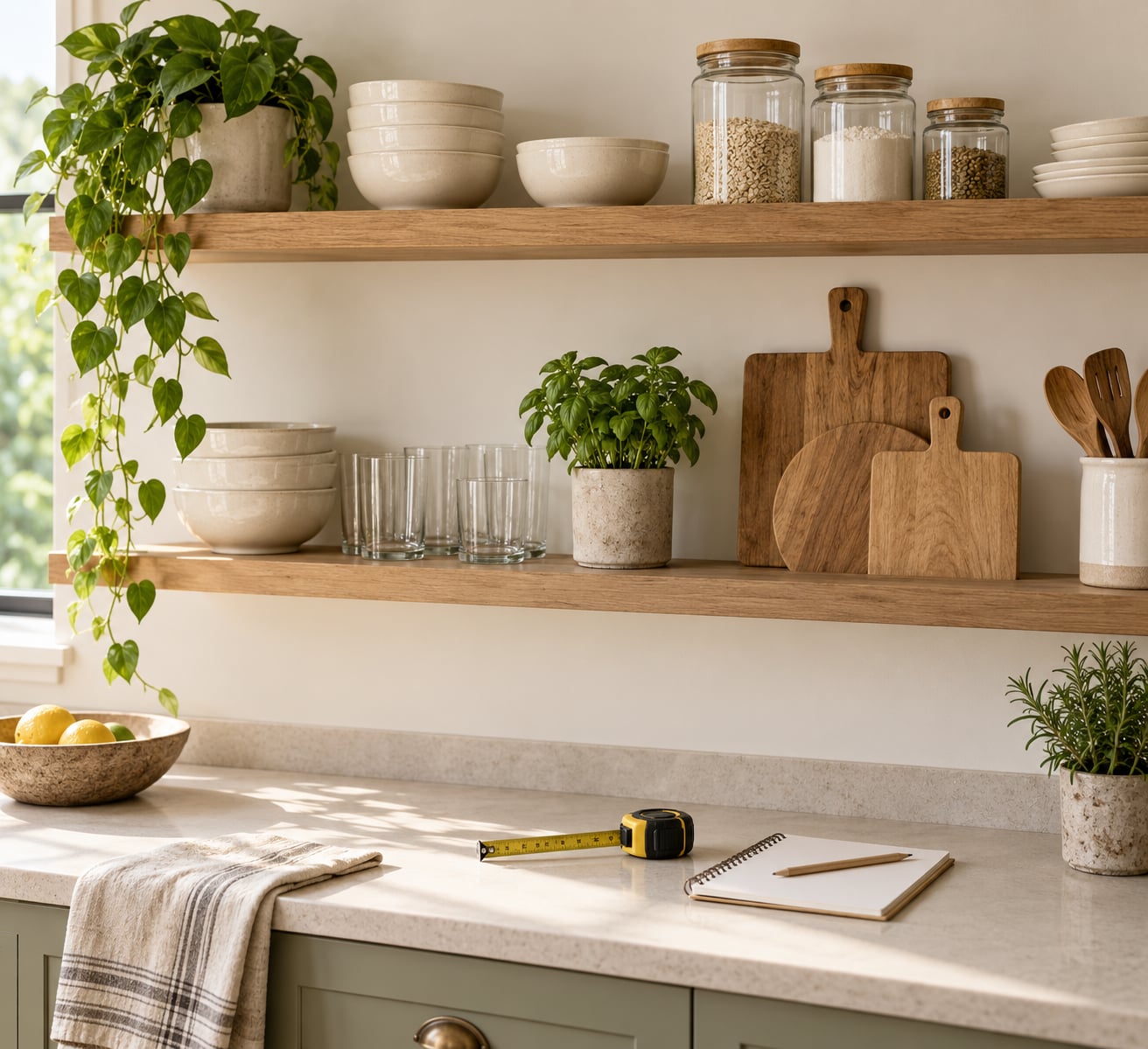 how to style open kitchen shelves