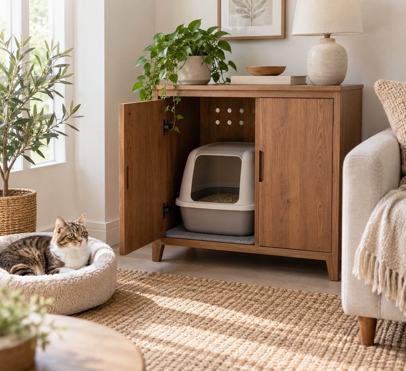 how to hide a litter box in furniture