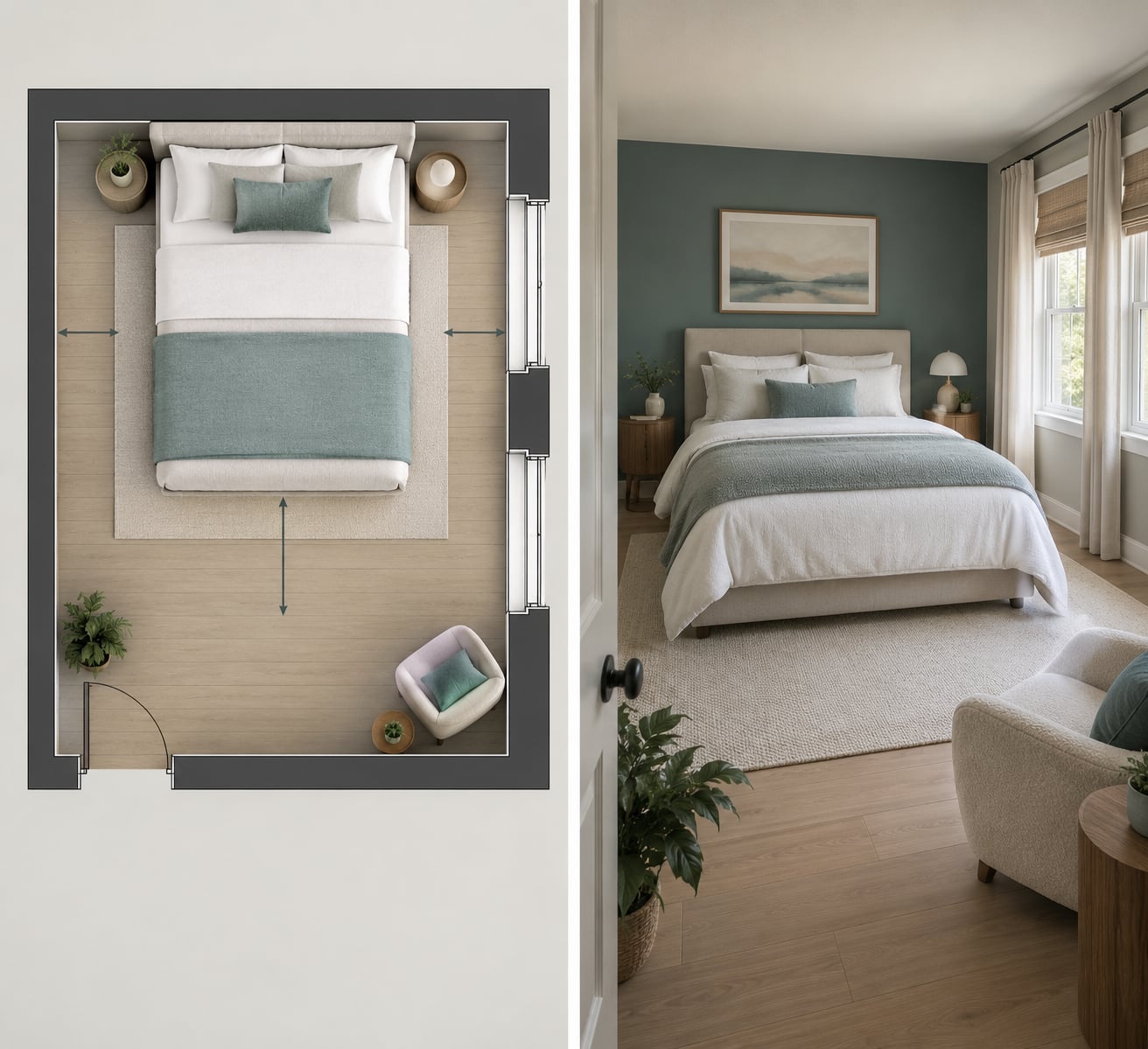 where to put a bed in a room with windows
