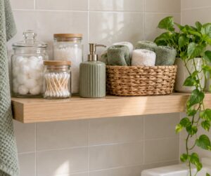 how to style a bathroom shelf