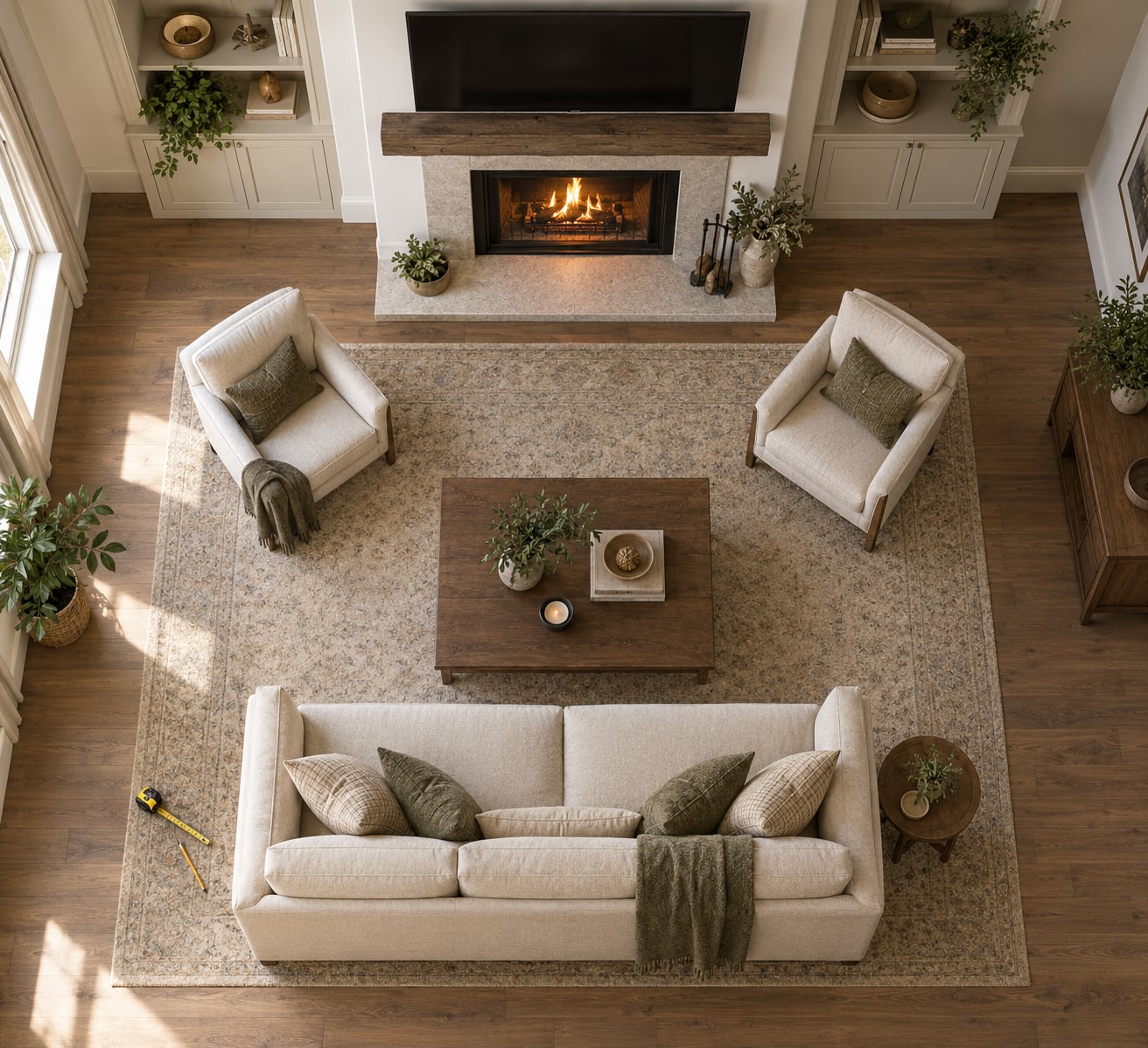 how to arrange a living room with a tv and fireplace