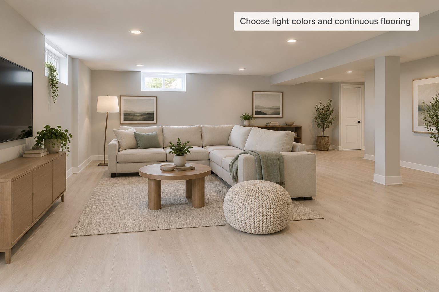 Choose light colors and continuous flooring