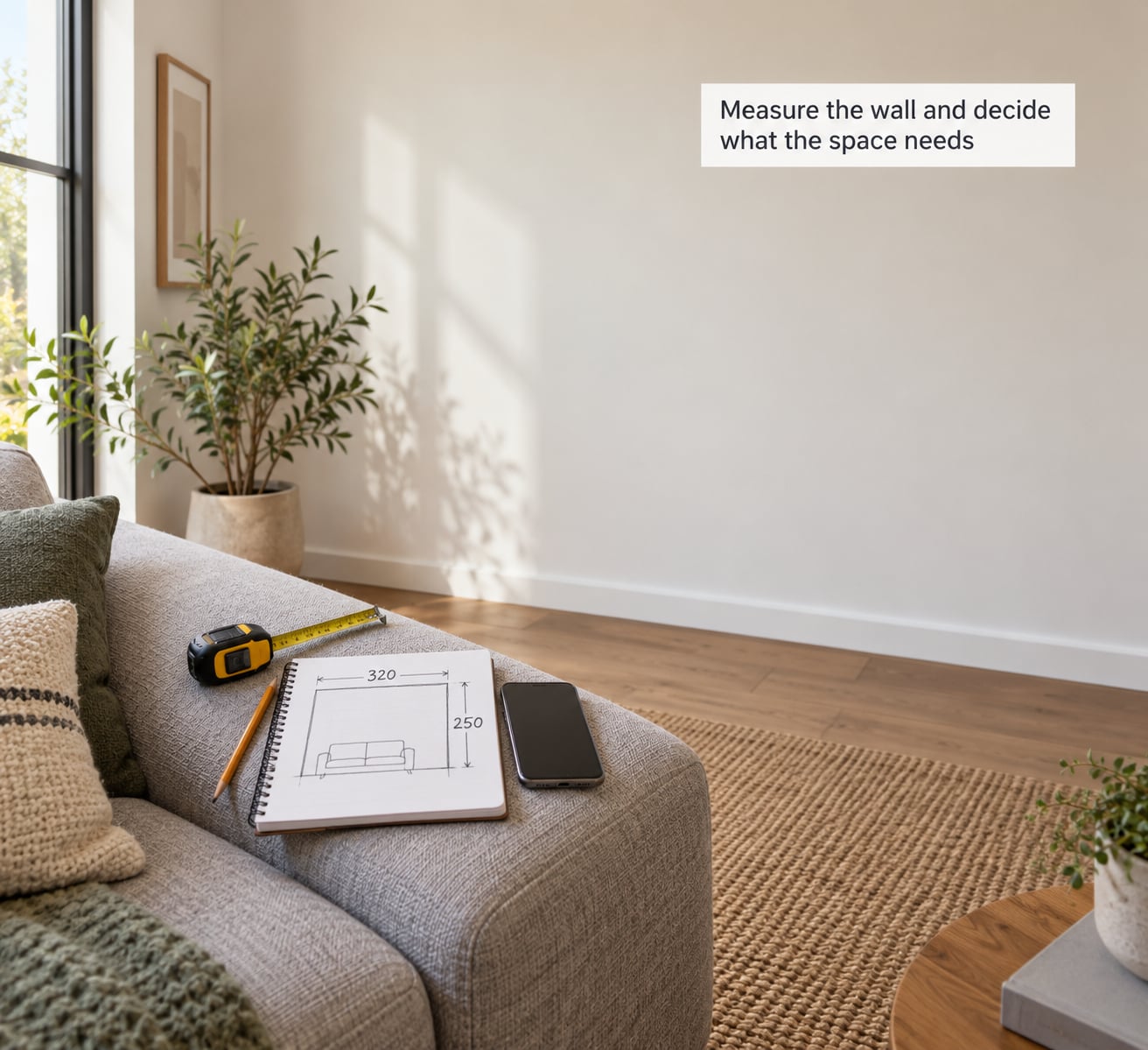 Measure the wall and decide what the space needs