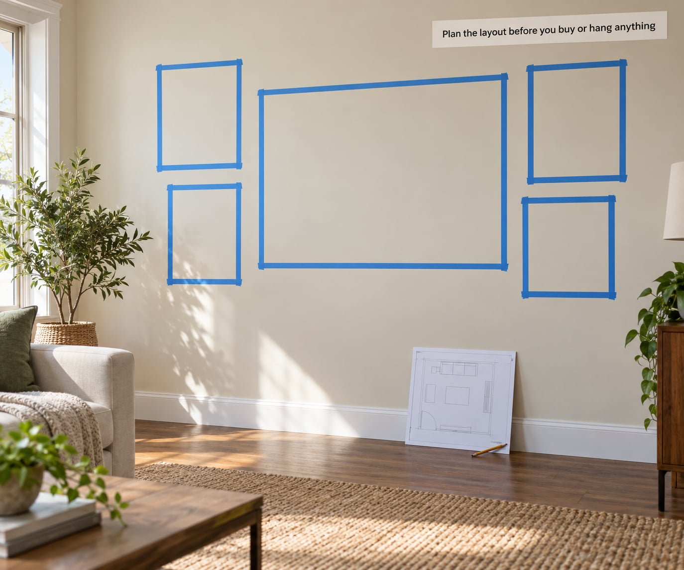 Plan the layout before you buy or hang anything