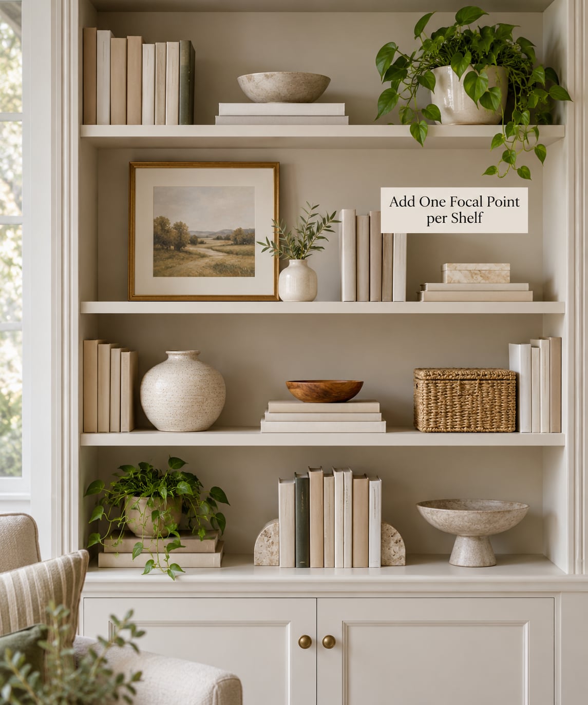 Add One Focal Point per Shelf