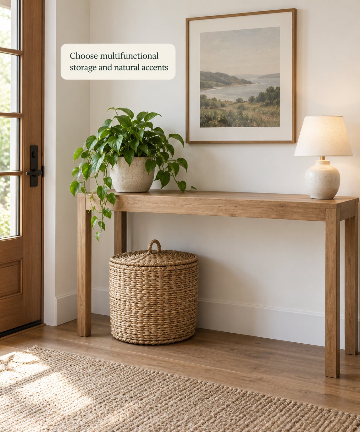 Choose multifunctional storage and natural accents
