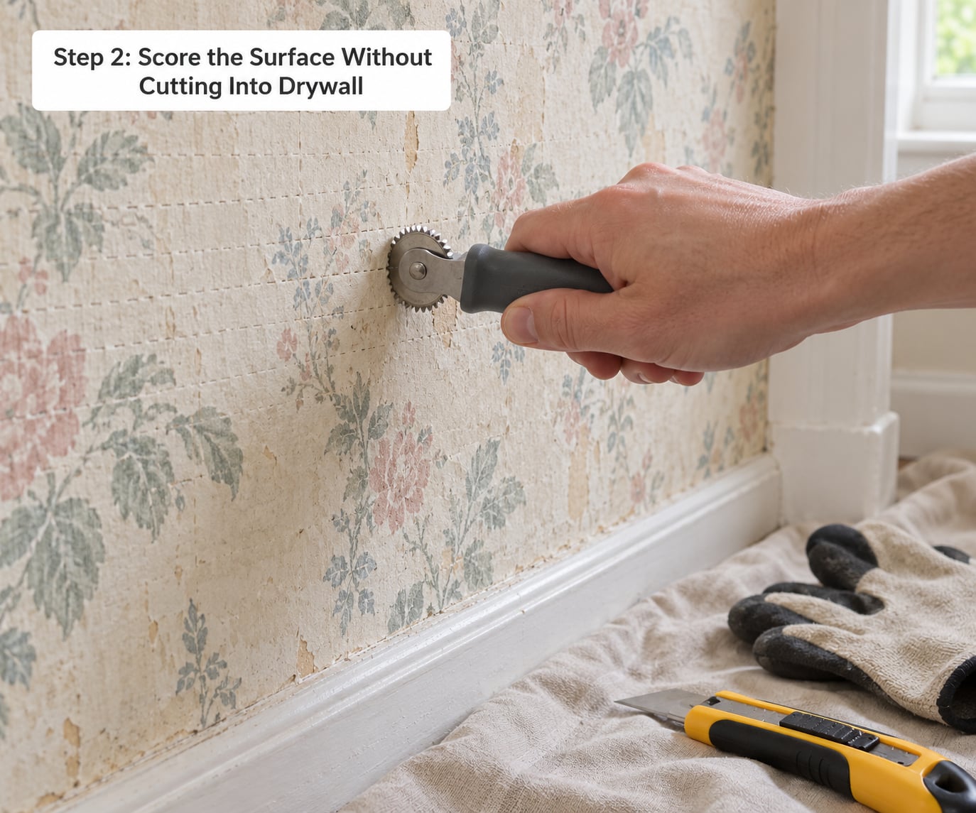 Step 2: Score the Surface Without Cutting Into Drywall